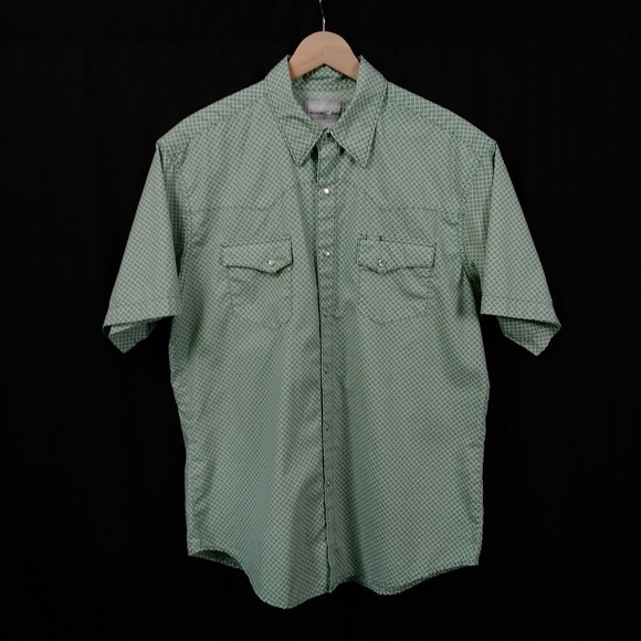 Wrangler Wrancher Vintage Pearl Snap Western Shirt Mens XL ShortSleeve Geometric - Picture 1 of 5